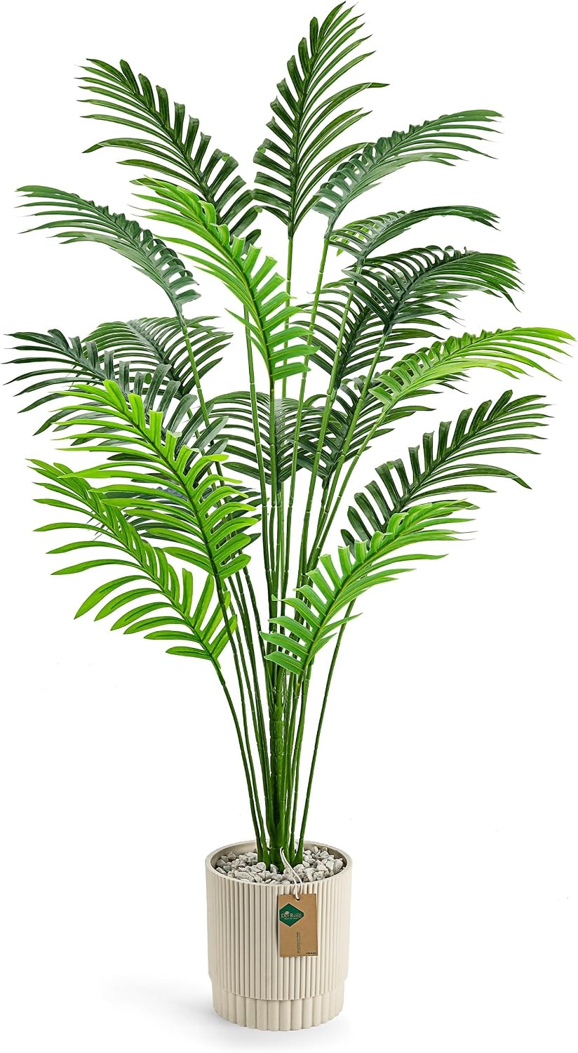 44'' Artificial Palm Tree Large Fake Tropical Faux Plants Indoor and Outdoor Tall for Home Bathroom Porch Outside Patio Decor (Light Beige Pot)