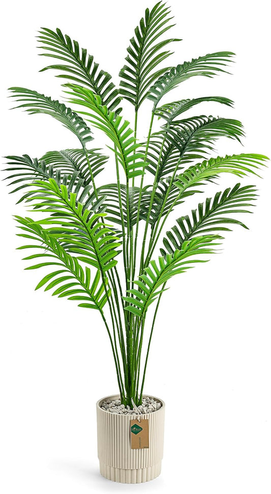 44'' Artificial Palm Tree Large Fake Tropical Faux Plants Indoor and Outdoor Tall for Home Bathroom Porch Outside Patio Decor (Light Beige Pot)