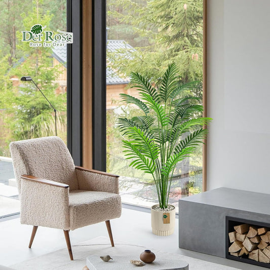 44'' Artificial Palm Tree Large Fake Tropical Faux Plants Indoor and Outdoor Tall for Home Bathroom Porch Outside Patio Decor (Light Beige Pot)