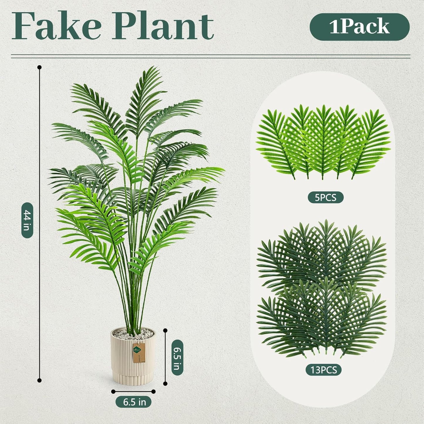 44'' Artificial Palm Tree Large Fake Tropical Faux Plants Indoor and Outdoor Tall for Home Bathroom Porch Outside Patio Decor (Light Beige Pot)