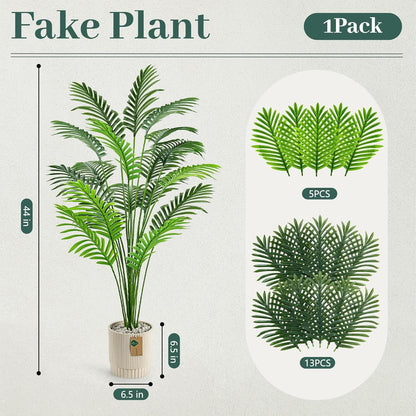 44'' Artificial Palm Tree Large Fake Tropical Faux Plants Indoor and Outdoor Tall for Home Bathroom Porch Outside Patio Decor (Light Beige Pot)
