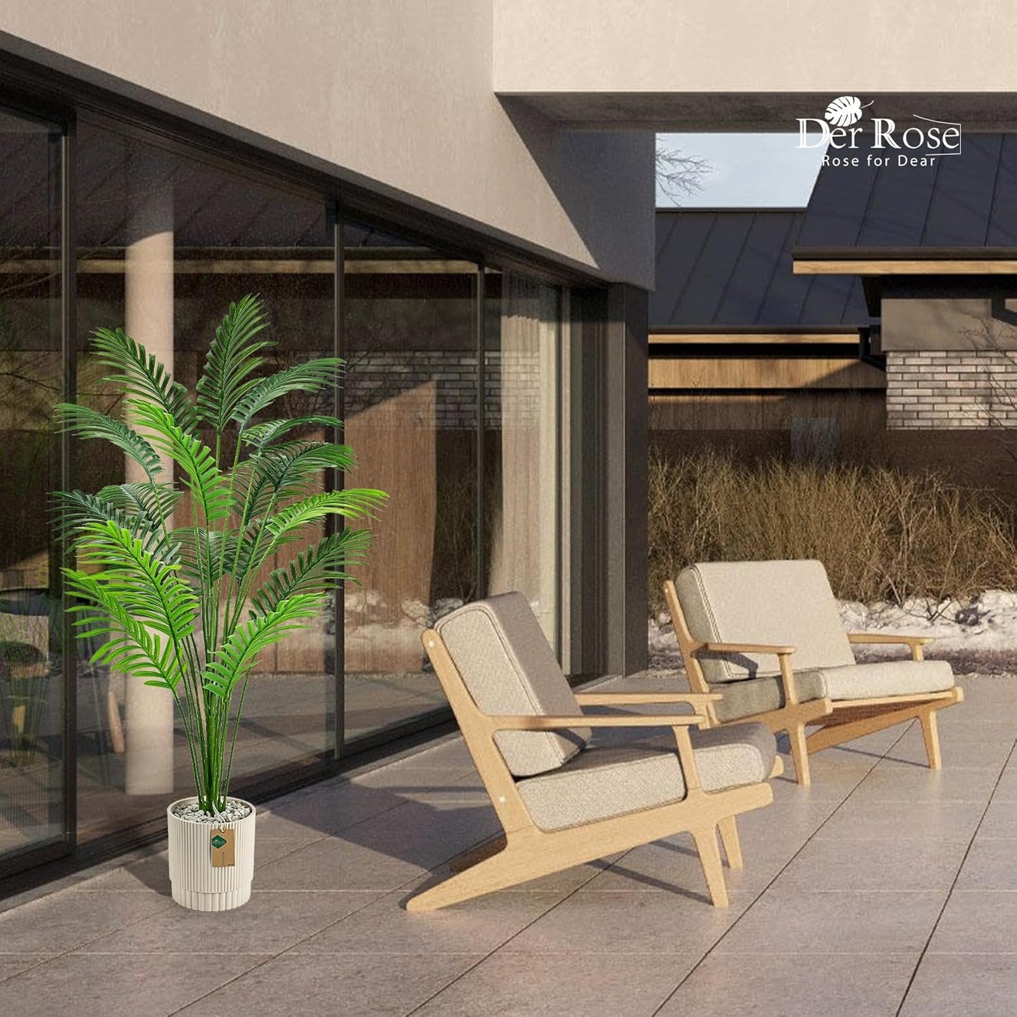 44'' Artificial Palm Tree Large Fake Tropical Faux Plants Indoor and Outdoor Tall for Home Bathroom Porch Outside Patio Decor (Light Beige Pot)