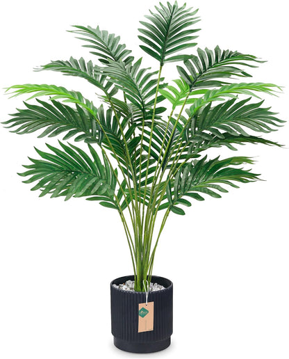 44'' Artificial Palm Tree Large Fake Tropical Faux Plants Indoor and Outdoor Tall for Home Bathroom Porch Outside Patio Decor (Light Beige Pot)