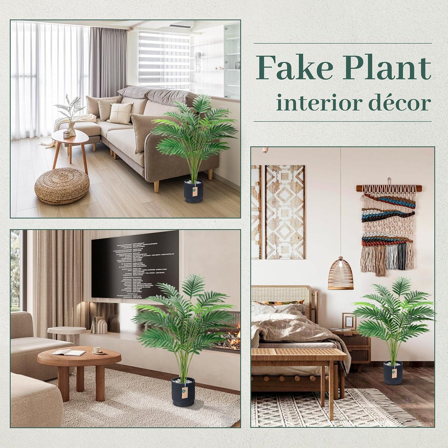 44'' Artificial Palm Tree Large Fake Tropical Faux Plants Indoor and Outdoor Tall for Home Bathroom Porch Outside Patio Decor (Light Beige Pot)