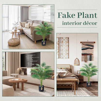 44'' Artificial Palm Tree Large Fake Tropical Faux Plants Indoor and Outdoor Tall for Home Bathroom Porch Outside Patio Decor (Light Beige Pot)