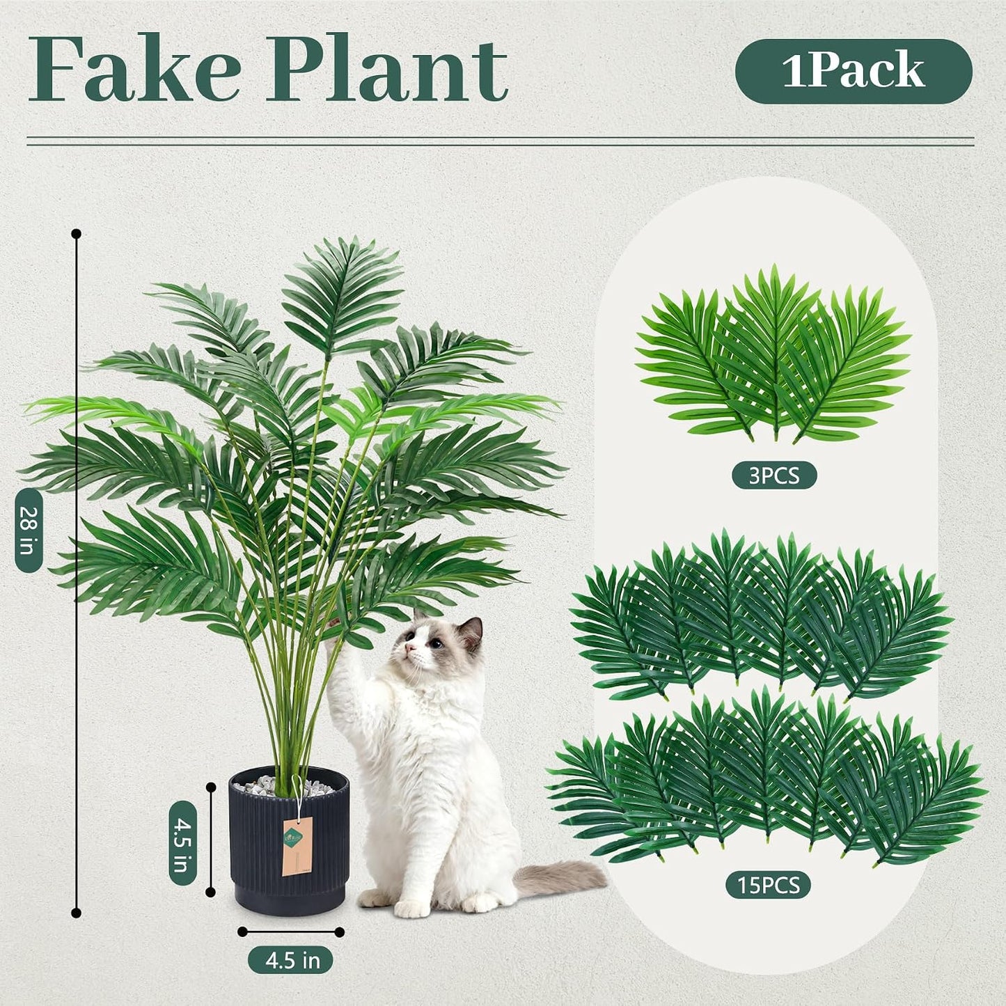 44'' Artificial Palm Tree Large Fake Tropical Faux Plants Indoor and Outdoor Tall for Home Bathroom Porch Outside Patio Decor (Light Beige Pot)