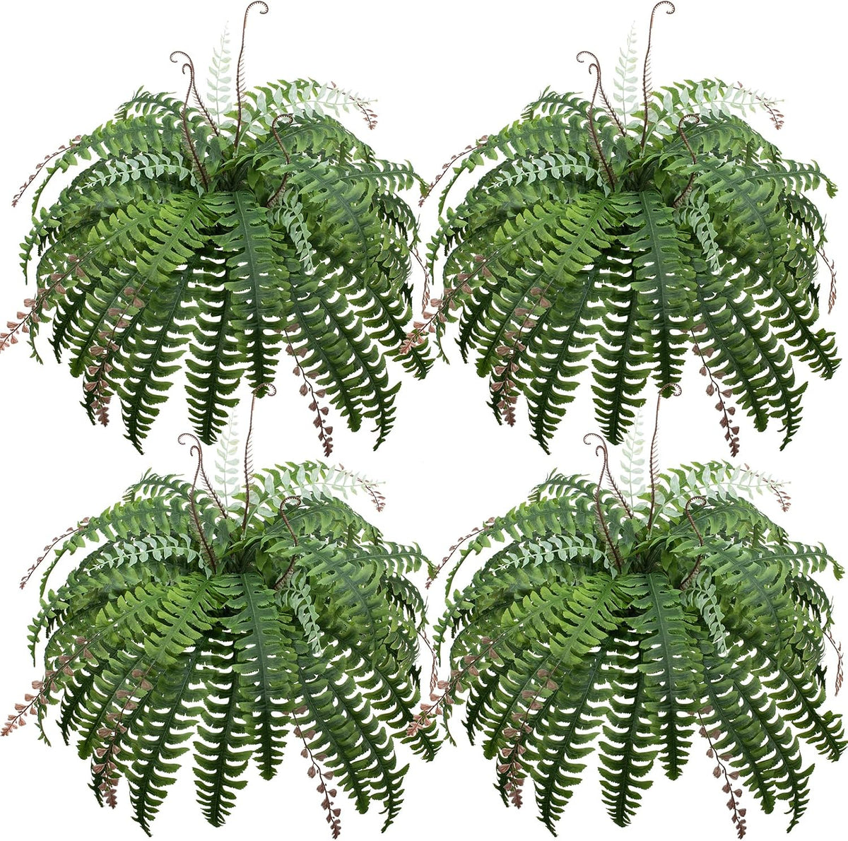 12 Bundles Artificial Boston Ferns Fake Plants Outdoor Greenery Stems Faux Shrubs UV Resistant No Fade Plastic Grass Plants for Garden Front Porch Table Window Box Home Decorations（Green）