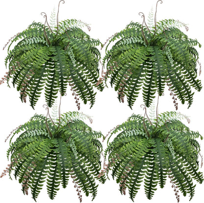 12 Bundles Artificial Boston Ferns Fake Plants Outdoor Greenery Stems Faux Shrubs UV Resistant No Fade Plastic Grass Plants for Garden Front Porch Table Window Box Home Decorations（Green）