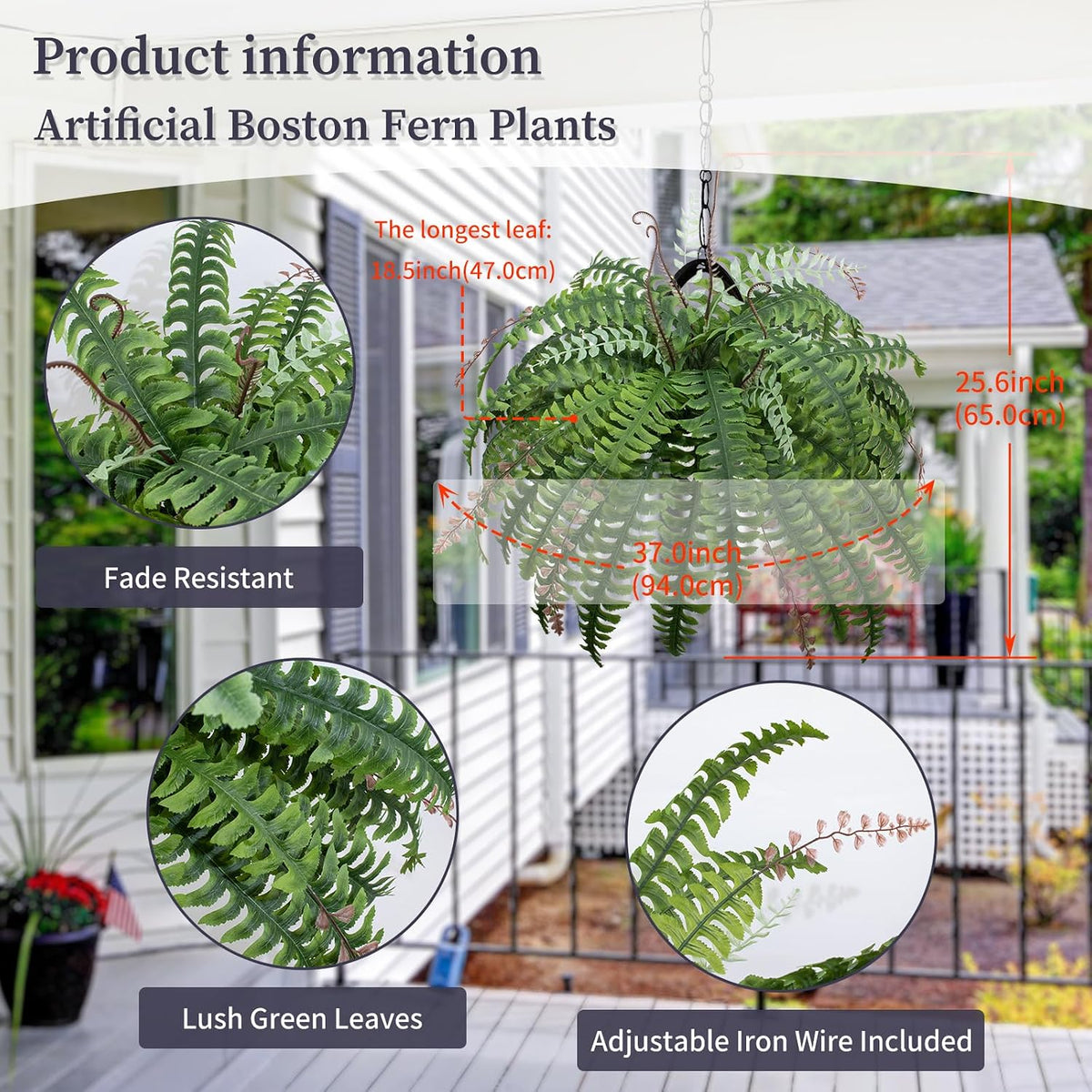 12 Bundles Artificial Boston Ferns Fake Plants Outdoor Greenery Stems Faux Shrubs UV Resistant No Fade Plastic Grass Plants for Garden Front Porch Table Window Box Home Decorations（Green）