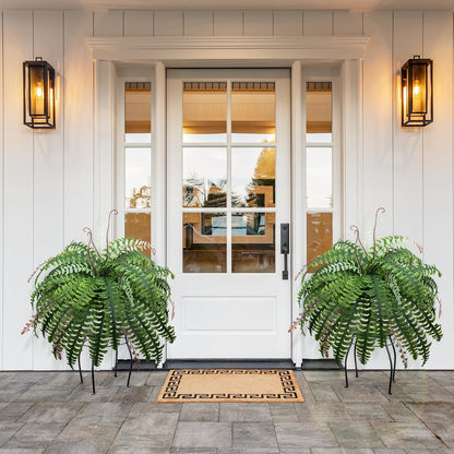 12 Bundles Artificial Boston Ferns Fake Plants Outdoor Greenery Stems Faux Shrubs UV Resistant No Fade Plastic Grass Plants for Garden Front Porch Table Window Box Home Decorations（Green）