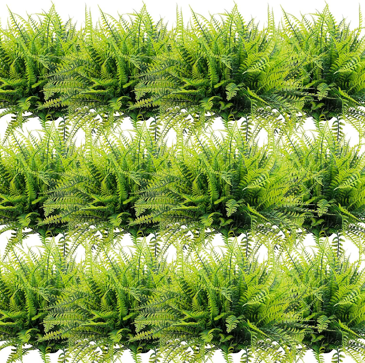 12 Bundles Artificial Boston Ferns Fake Plants Outdoor Greenery Stems Faux Shrubs UV Resistant No Fade Plastic Grass Plants for Garden Front Porch Table Window Box Home Decorations（Green）