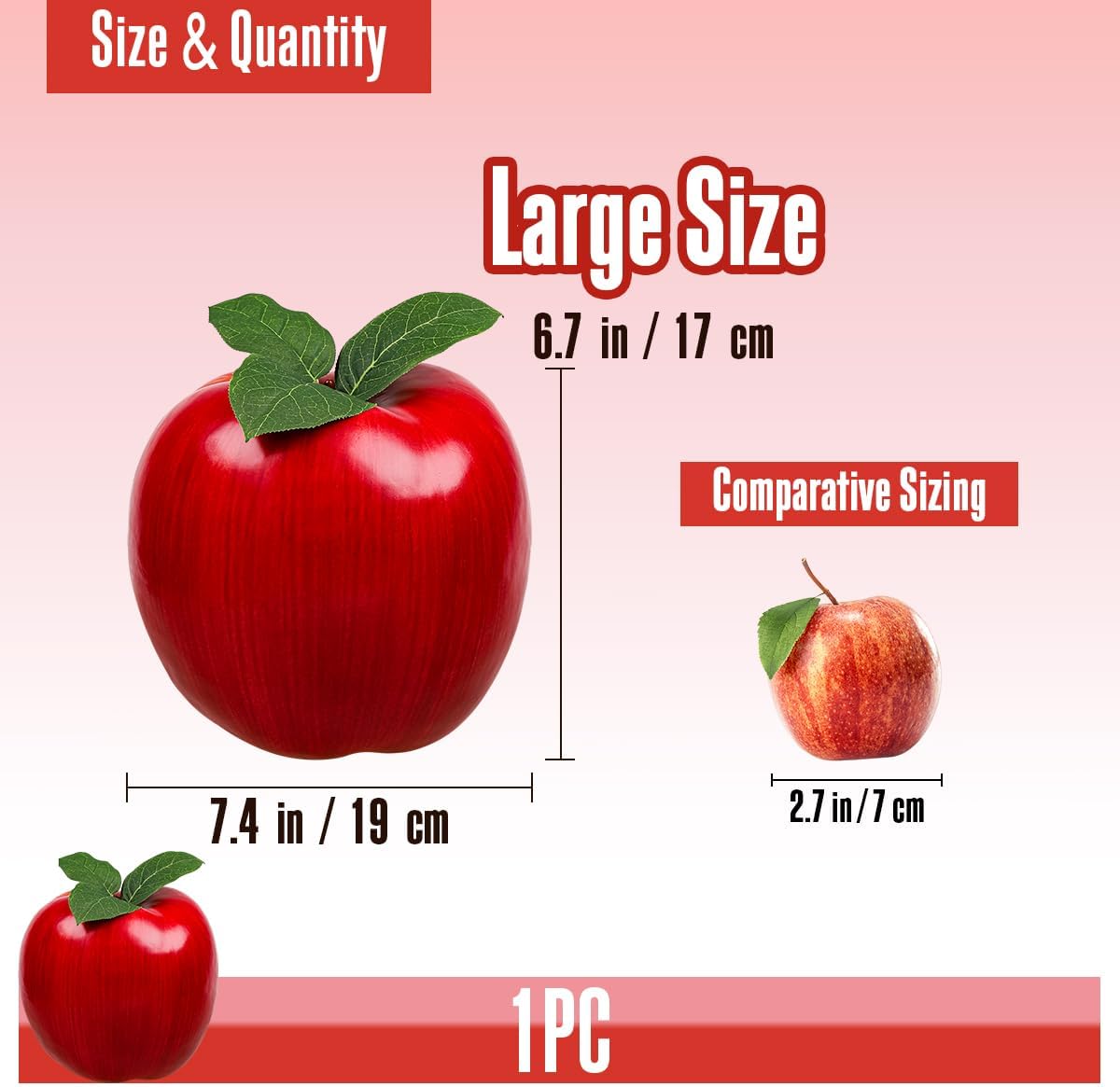 7.4 Inch Large Artificial Apple Fake Fruits Delicious Red Apples