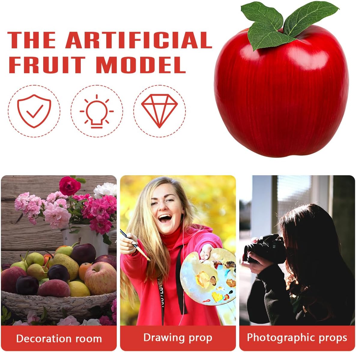 7.4 Inch Large Artificial Apple Fake Fruits Delicious Red Apples