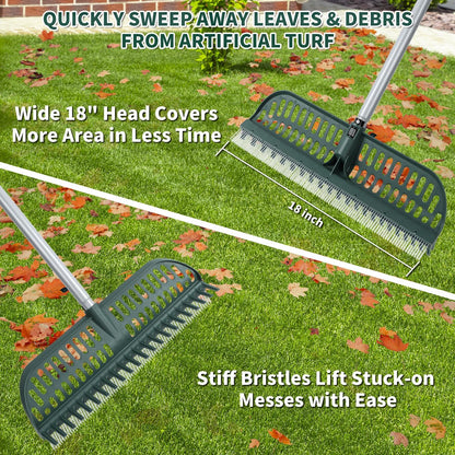 Artificial Turf Rake, 47" to 63" Adjustable Long Handle with 18" Wide Head – Turf Rake for Artificial Grass, Carpet, Lawn Sweeper, Pet Hair & Debris Remover