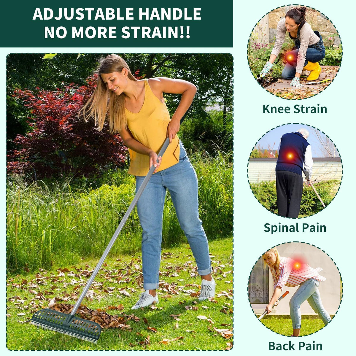 Artificial Turf Rake, 47" to 63" Adjustable Long Handle with 18" Wide Head – Turf Rake for Artificial Grass, Carpet, Lawn Sweeper, Pet Hair & Debris Remover