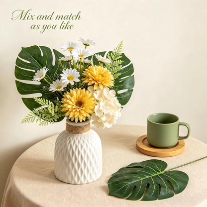 Artificial Palm Monstera Green Leaves for Birthday Party Table Decor, Realistic Tropical Fake Plants for Dinosaur/Jungle, Luau & Safari Theme Events (18, Monstera)