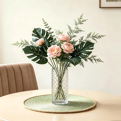 Artificial Palm Monstera Green Leaves for Birthday Party Table Decor, Realistic Tropical Fake Plants for Dinosaur/Jungle, Luau & Safari Theme Events (18, Monstera)