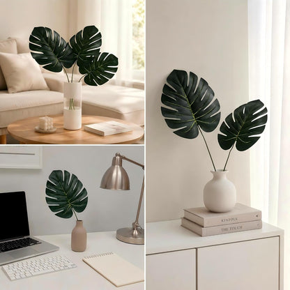 Artificial Palm Monstera Green Leaves for Birthday Party Table Decor, Realistic Tropical Fake Plants for Dinosaur/Jungle, Luau & Safari Theme Events (18, Monstera)