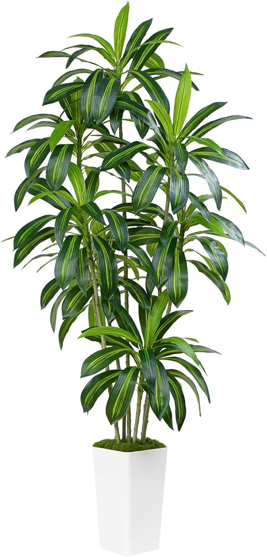 Dracaena Plant Artificial Tree 7Ft Tall Fake Tropical Floor Plants Potted (Real Touch) Artificial Silk Tree Leaf Faux Trees White Tall Planter for Home Office Living Room Indoor Outdoor Decor