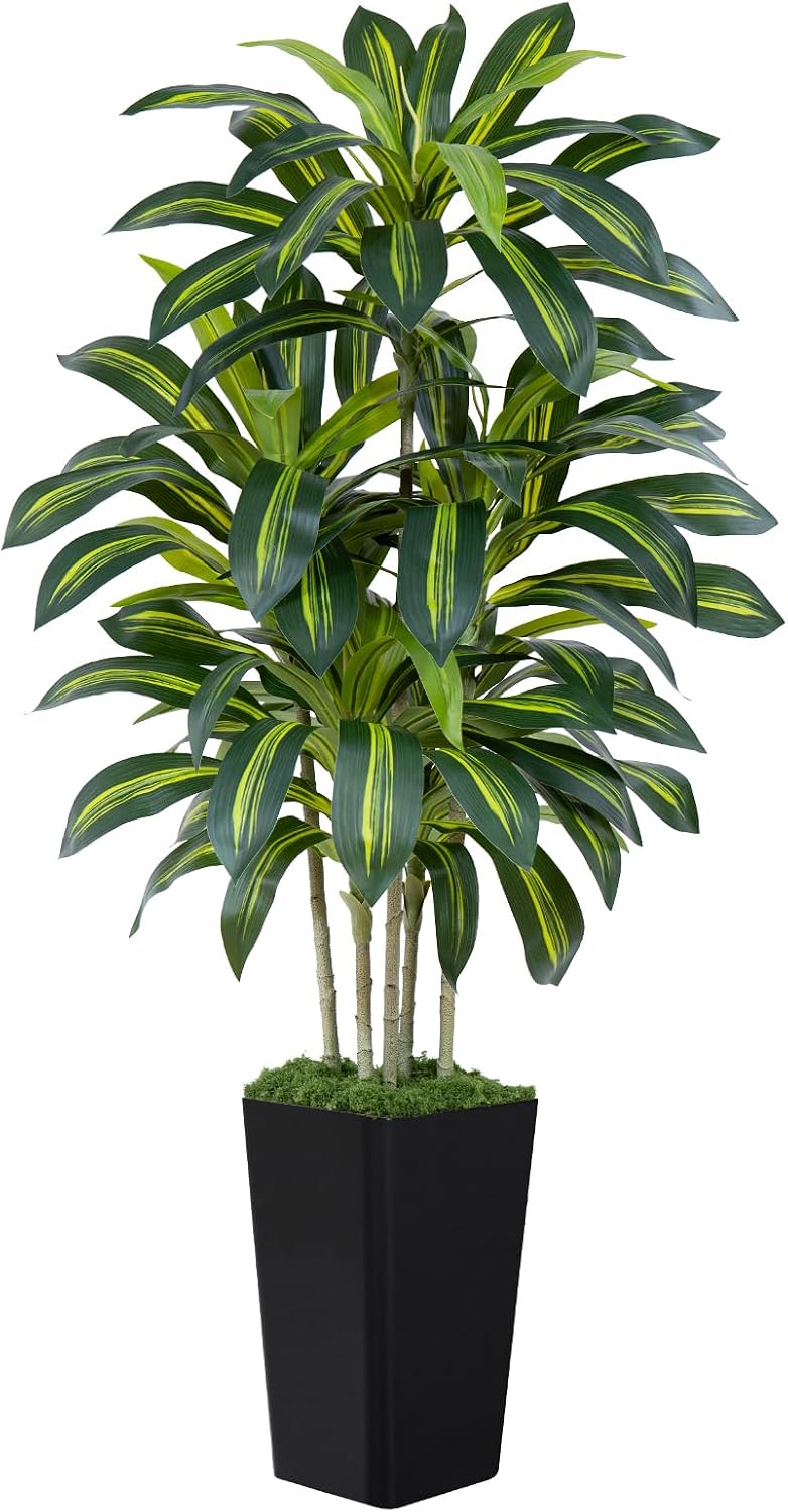 Dracaena Plant Artificial Tree 7Ft Tall Fake Tropical Floor Plants Potted (Real Touch) Artificial Silk Tree Leaf Faux Trees White Tall Planter for Home Office Living Room Indoor Outdoor Decor