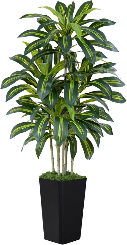 Dracaena Plant Artificial Tree 7Ft Tall Fake Tropical Floor Plants Potted (Real Touch) Artificial Silk Tree Leaf Faux Trees White Tall Planter for Home Office Living Room Indoor Outdoor Decor