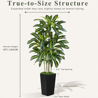 Dracaena Plant Artificial Tree 7Ft Tall Fake Tropical Floor Plants Potted (Real Touch) Artificial Silk Tree Leaf Faux Trees White Tall Planter for Home Office Living Room Indoor Outdoor Decor