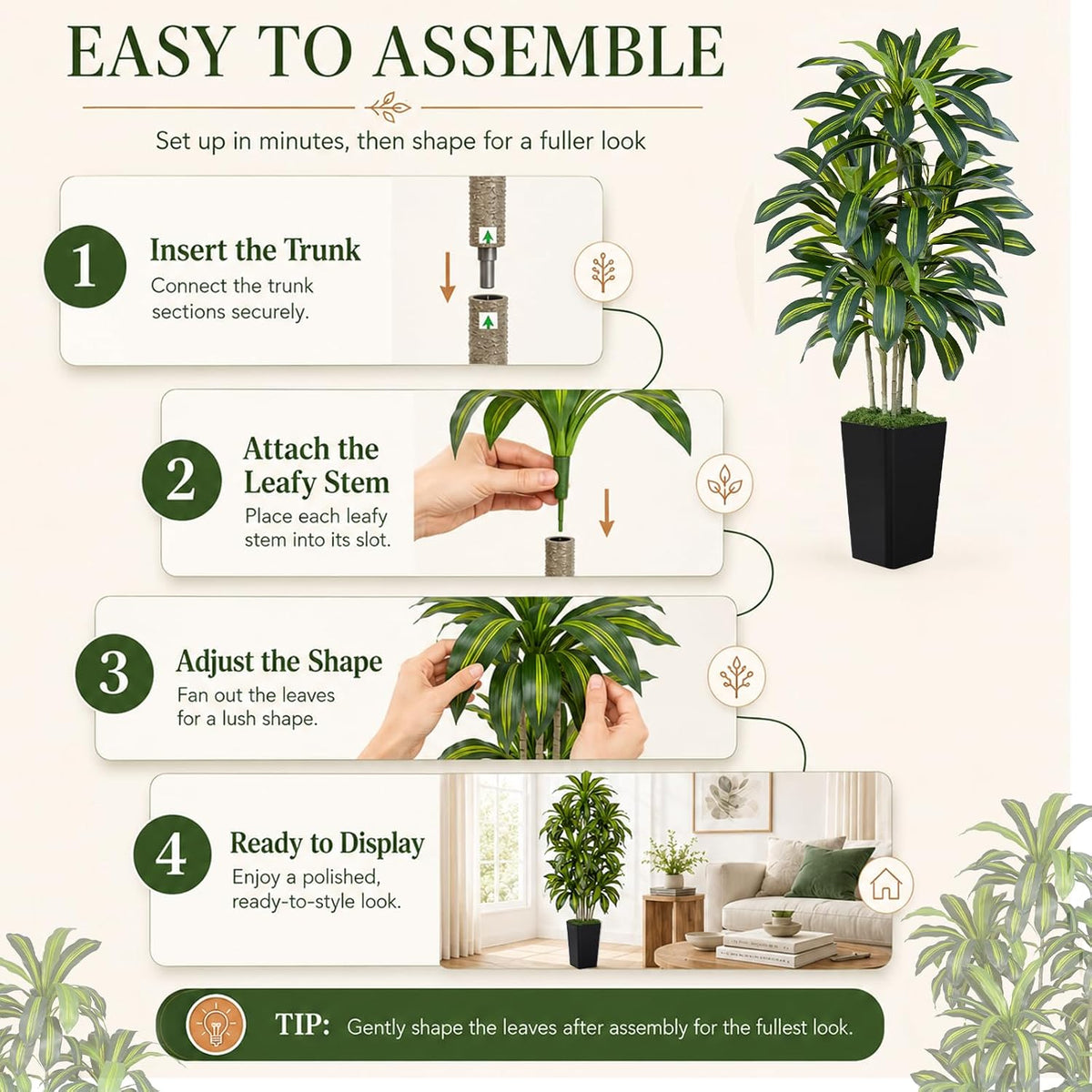 Dracaena Plant Artificial Tree 7Ft Tall Fake Tropical Floor Plants Potted (Real Touch) Artificial Silk Tree Leaf Faux Trees White Tall Planter for Home Office Living Room Indoor Outdoor Decor