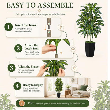 Dracaena Plant Artificial Tree 7Ft Tall Fake Tropical Floor Plants Potted (Real Touch) Artificial Silk Tree Leaf Faux Trees White Tall Planter for Home Office Living Room Indoor Outdoor Decor