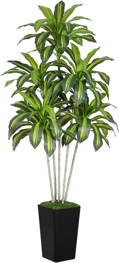 Dracaena Plant Artificial Tree 7Ft Tall Fake Tropical Floor Plants Potted (Real Touch) Artificial Silk Tree Leaf Faux Trees White Tall Planter for Home Office Living Room Indoor Outdoor Decor