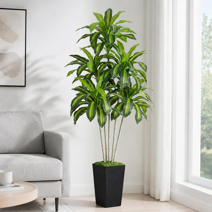 Dracaena Plant Artificial Tree 7Ft Tall Fake Tropical Floor Plants Potted (Real Touch) Artificial Silk Tree Leaf Faux Trees White Tall Planter for Home Office Living Room Indoor Outdoor Decor