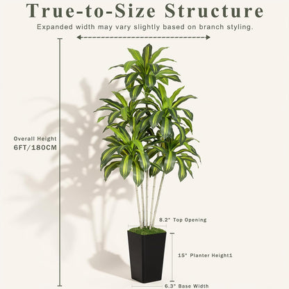 Dracaena Plant Artificial Tree 7Ft Tall Fake Tropical Floor Plants Potted (Real Touch) Artificial Silk Tree Leaf Faux Trees White Tall Planter for Home Office Living Room Indoor Outdoor Decor