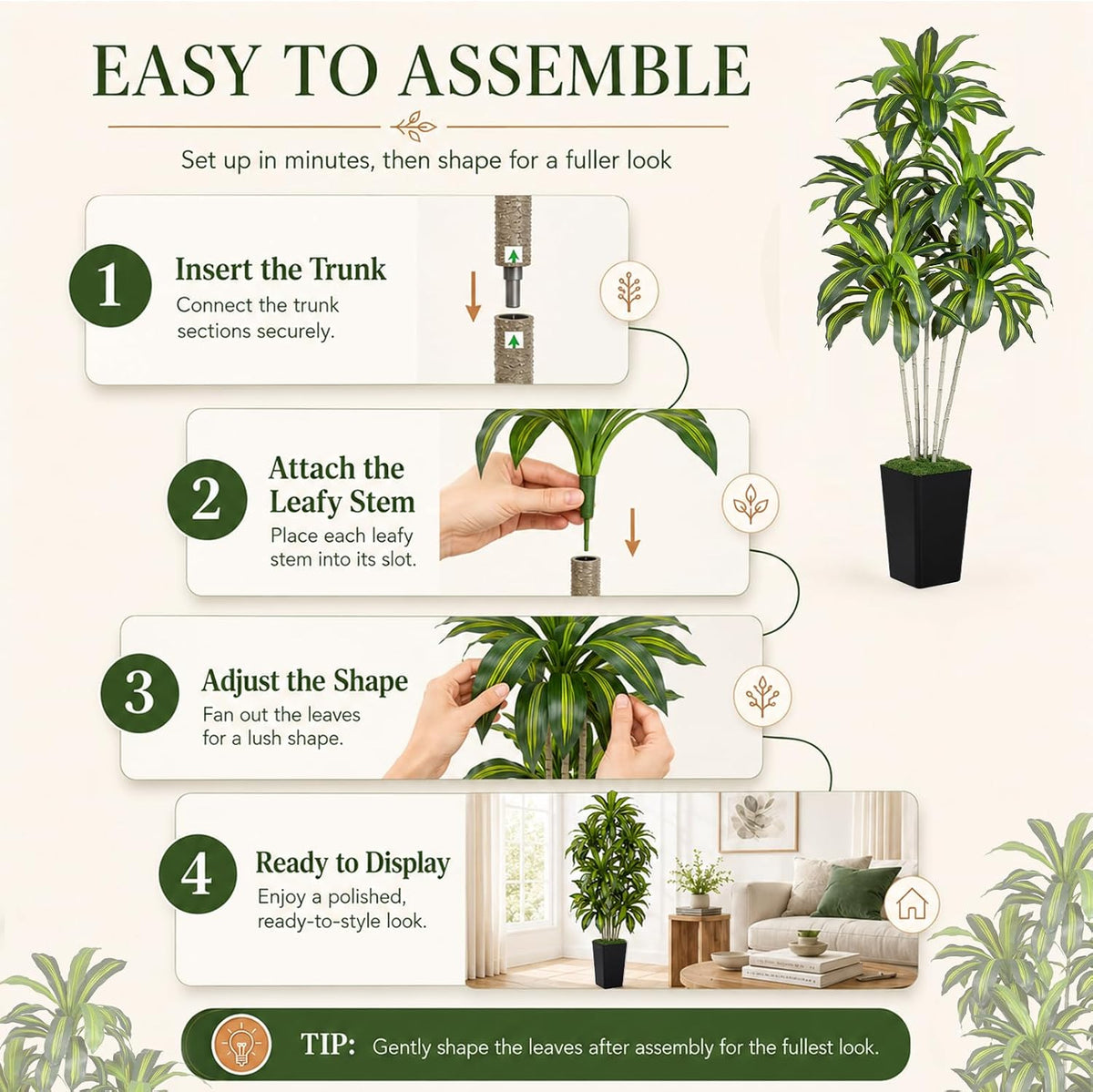 Dracaena Plant Artificial Tree 7Ft Tall Fake Tropical Floor Plants Potted (Real Touch) Artificial Silk Tree Leaf Faux Trees White Tall Planter for Home Office Living Room Indoor Outdoor Decor