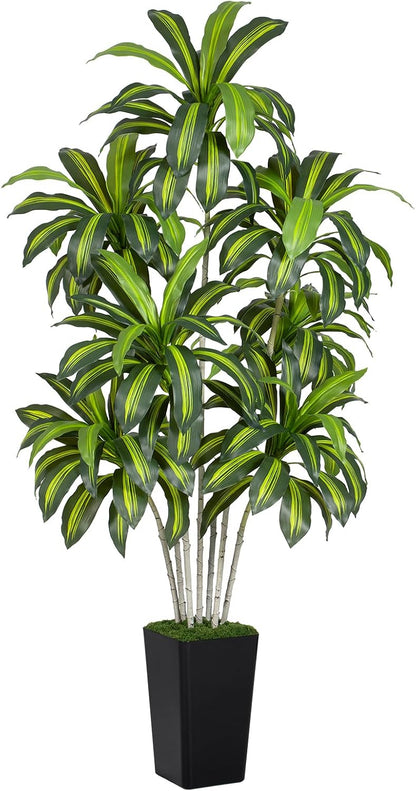 Dracaena Plant Artificial Tree 7Ft Tall Fake Tropical Floor Plants Potted (Real Touch) Artificial Silk Tree Leaf Faux Trees White Tall Planter for Home Office Living Room Indoor Outdoor Decor