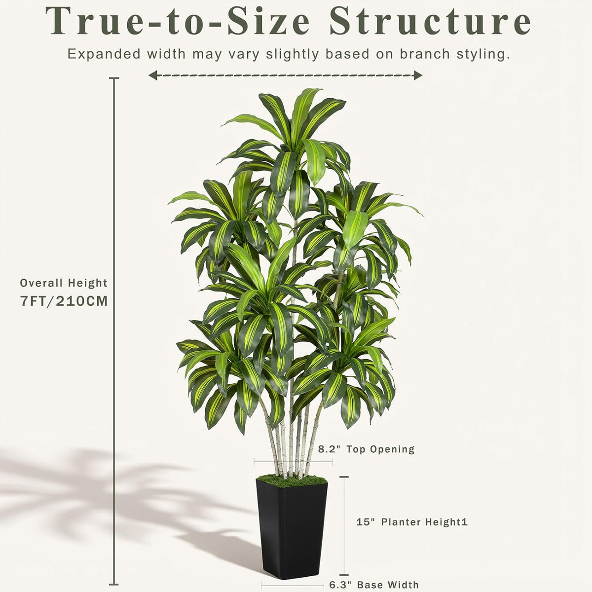 Dracaena Plant Artificial Tree 7Ft Tall Fake Tropical Floor Plants Potted (Real Touch) Artificial Silk Tree Leaf Faux Trees White Tall Planter for Home Office Living Room Indoor Outdoor Decor