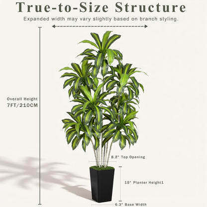 Dracaena Plant Artificial Tree 7Ft Tall Fake Tropical Floor Plants Potted (Real Touch) Artificial Silk Tree Leaf Faux Trees White Tall Planter for Home Office Living Room Indoor Outdoor Decor