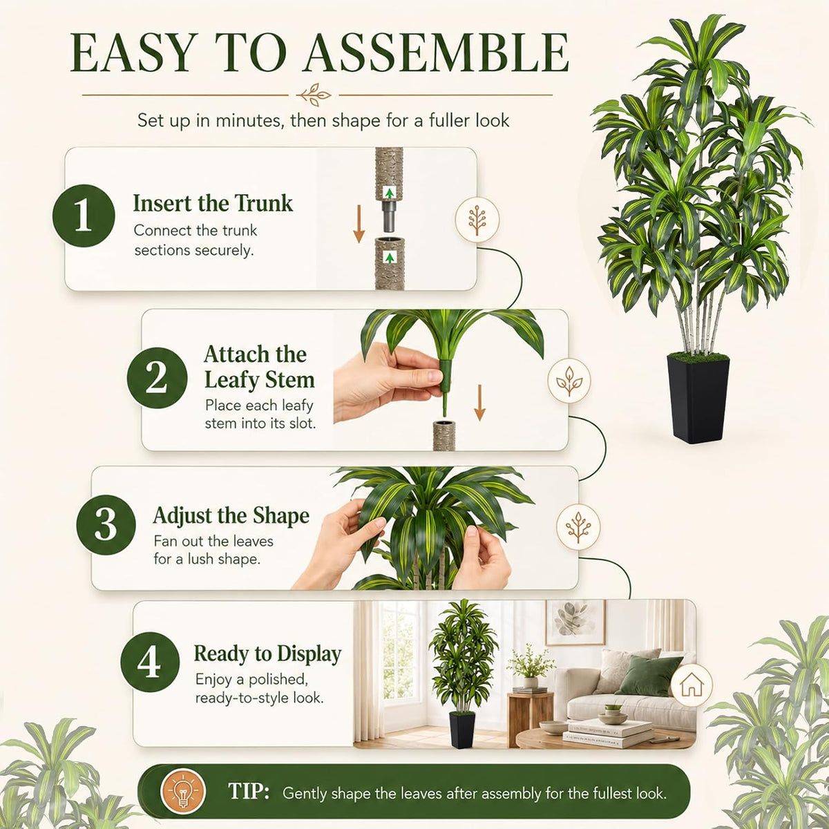 Dracaena Plant Artificial Tree 7Ft Tall Fake Tropical Floor Plants Potted (Real Touch) Artificial Silk Tree Leaf Faux Trees White Tall Planter for Home Office Living Room Indoor Outdoor Decor