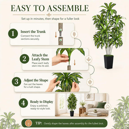 Dracaena Plant Artificial Tree 7Ft Tall Fake Tropical Floor Plants Potted (Real Touch) Artificial Silk Tree Leaf Faux Trees White Tall Planter for Home Office Living Room Indoor Outdoor Decor
