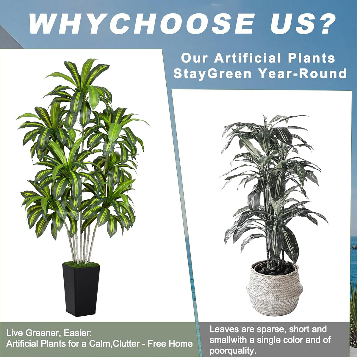 Dracaena Plant Artificial Tree 7Ft Tall Fake Tropical Floor Plants Potted (Real Touch) Artificial Silk Tree Leaf Faux Trees White Tall Planter for Home Office Living Room Indoor Outdoor Decor