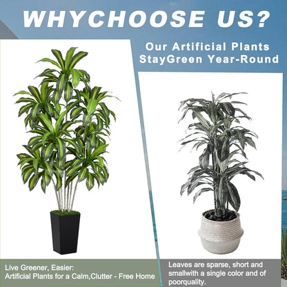 Dracaena Plant Artificial Tree 7Ft Tall Fake Tropical Floor Plants Potted (Real Touch) Artificial Silk Tree Leaf Faux Trees White Tall Planter for Home Office Living Room Indoor Outdoor Decor