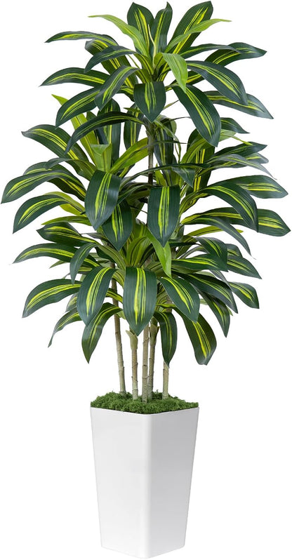 Dracaena Plant Artificial Tree 7Ft Tall Fake Tropical Floor Plants Potted (Real Touch) Artificial Silk Tree Leaf Faux Trees White Tall Planter for Home Office Living Room Indoor Outdoor Decor