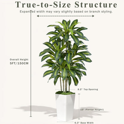 Dracaena Plant Artificial Tree 7Ft Tall Fake Tropical Floor Plants Potted (Real Touch) Artificial Silk Tree Leaf Faux Trees White Tall Planter for Home Office Living Room Indoor Outdoor Decor