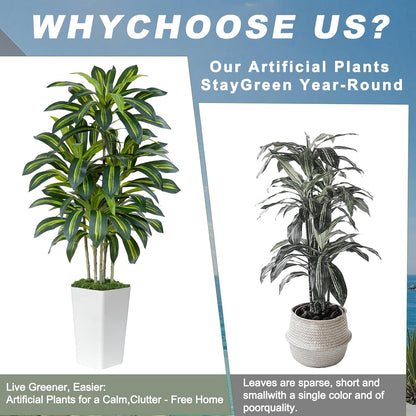 Dracaena Plant Artificial Tree 7Ft Tall Fake Tropical Floor Plants Potted (Real Touch) Artificial Silk Tree Leaf Faux Trees White Tall Planter for Home Office Living Room Indoor Outdoor Decor