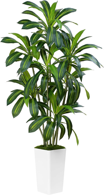 Dracaena Plant Artificial Tree 7Ft Tall Fake Tropical Floor Plants Potted (Real Touch) Artificial Silk Tree Leaf Faux Trees White Tall Planter for Home Office Living Room Indoor Outdoor Decor