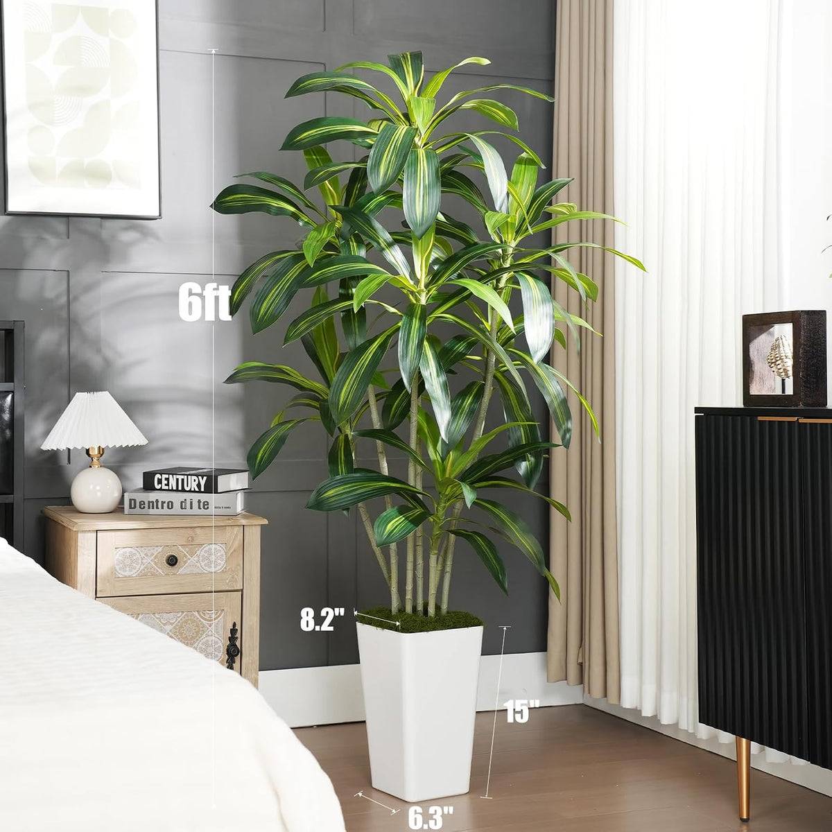Dracaena Plant Artificial Tree 7Ft Tall Fake Tropical Floor Plants Potted (Real Touch) Artificial Silk Tree Leaf Faux Trees White Tall Planter for Home Office Living Room Indoor Outdoor Decor