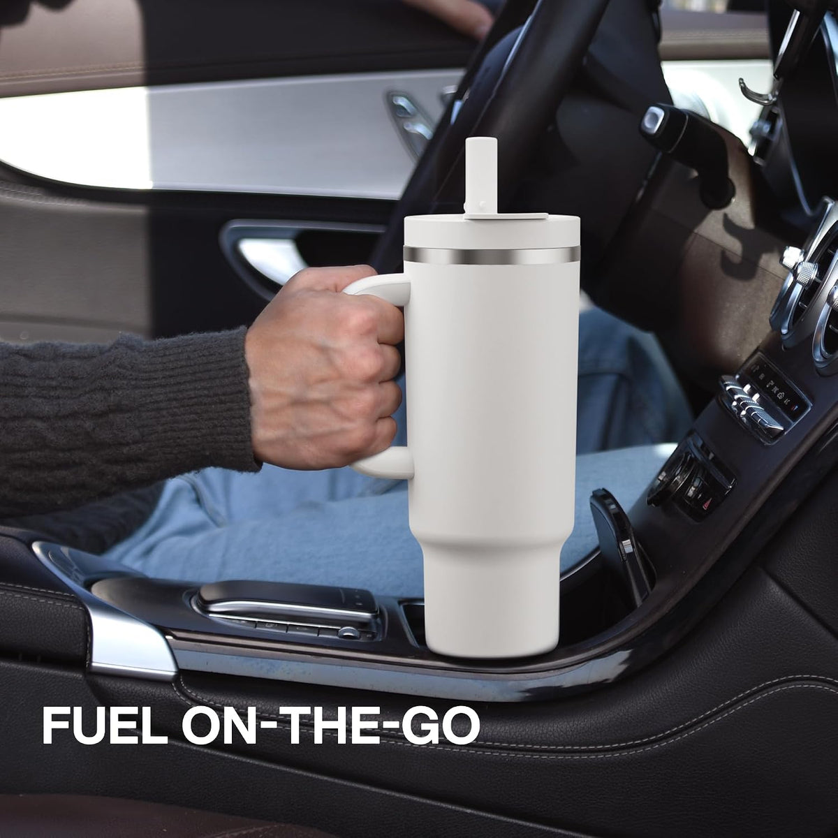 40 oz Tumbler with Handle and Straw: Stainless Steel Insulated Tumbler Keeps Cold for 24 Hours, Leakproof Travel Cup Fits in Cup Holder and BPA-Free, Avenue