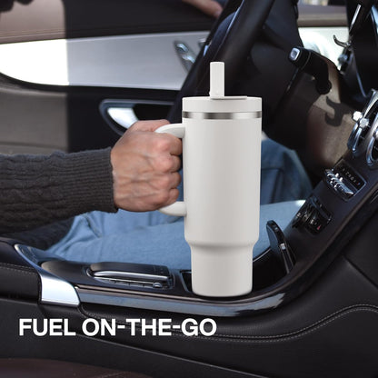 40 oz Tumbler with Handle and Straw: Stainless Steel Insulated Tumbler Keeps Cold for 24 Hours, Leakproof Travel Cup Fits in Cup Holder and BPA-Free, Avenue