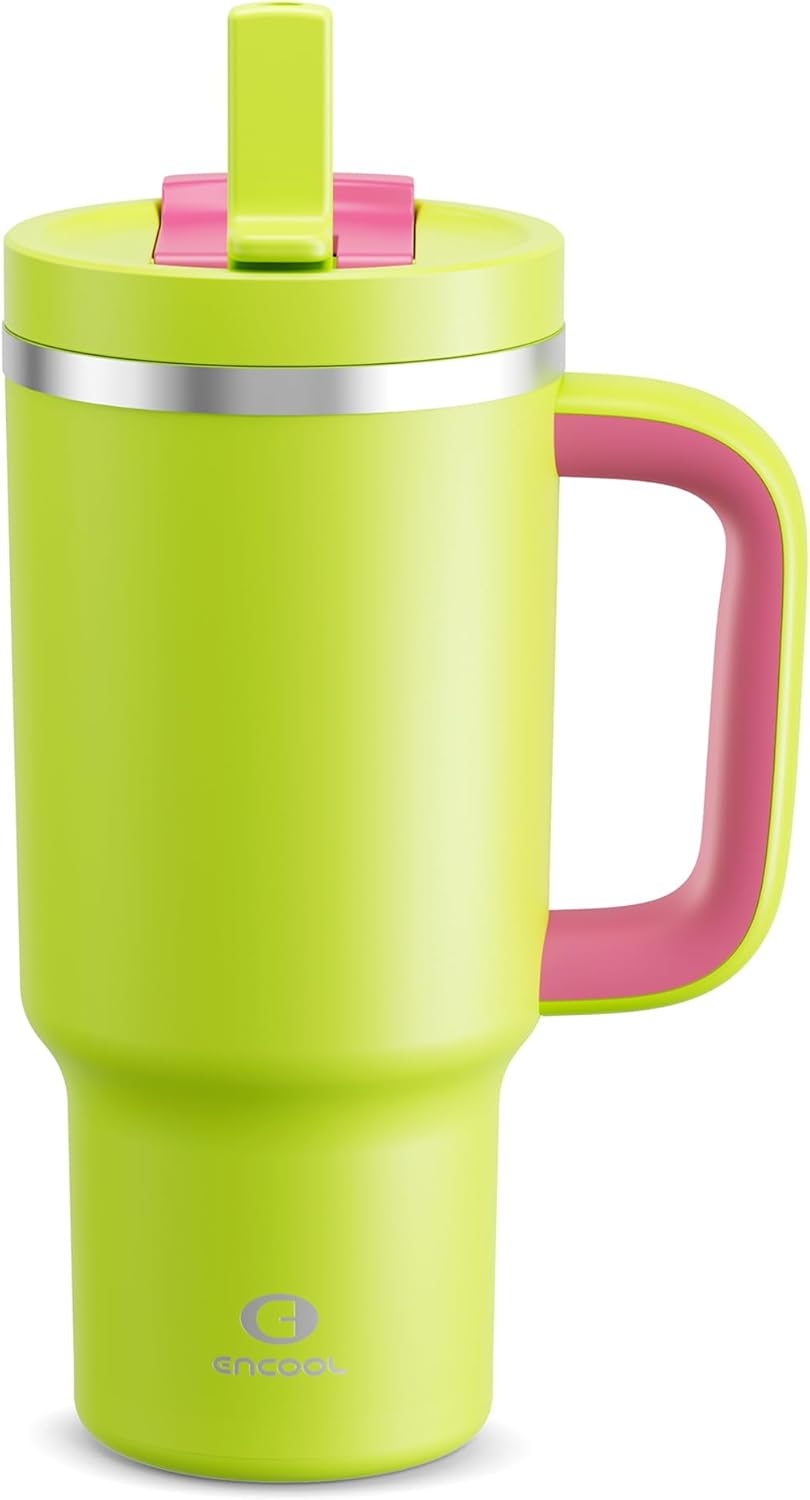 40 oz Tumbler with Handle and Straw: Stainless Steel Insulated Tumbler Keeps Cold for 24 Hours, Leakproof Travel Cup Fits in Cup Holder and BPA-Free, Avenue