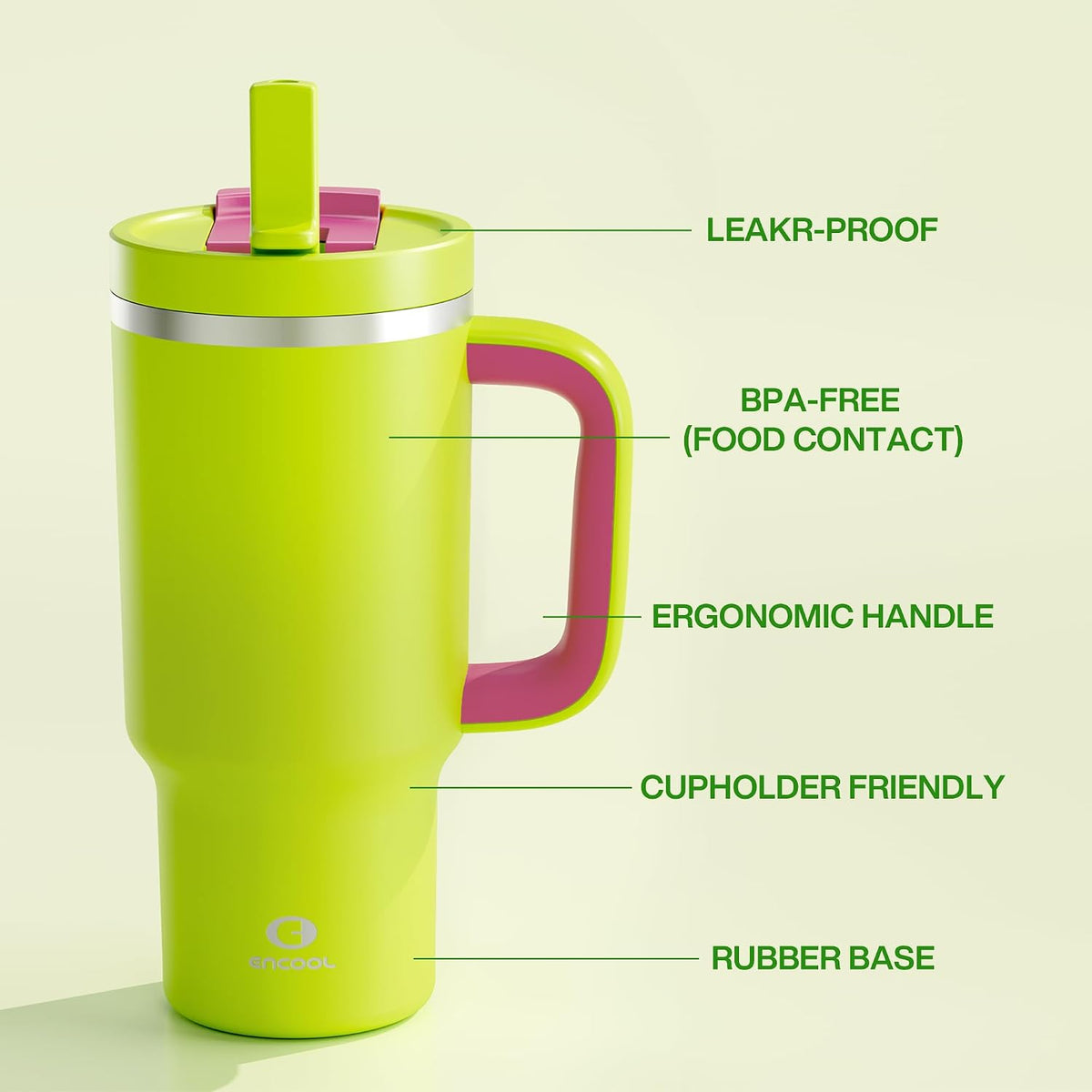 40 oz Tumbler with Handle and Straw: Stainless Steel Insulated Tumbler Keeps Cold for 24 Hours, Leakproof Travel Cup Fits in Cup Holder and BPA-Free, Avenue