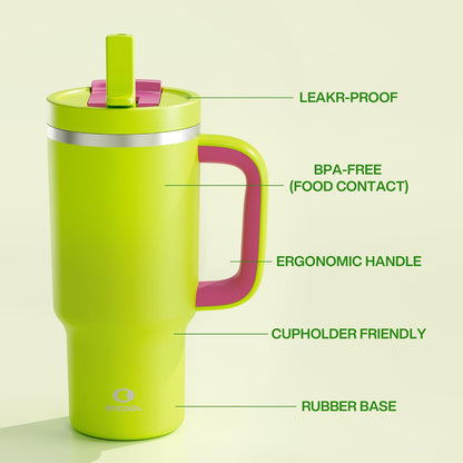 40 oz Tumbler with Handle and Straw: Stainless Steel Insulated Tumbler Keeps Cold for 24 Hours, Leakproof Travel Cup Fits in Cup Holder and BPA-Free, Avenue
