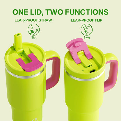 40 oz Tumbler with Handle and Straw: Stainless Steel Insulated Tumbler Keeps Cold for 24 Hours, Leakproof Travel Cup Fits in Cup Holder and BPA-Free, Avenue